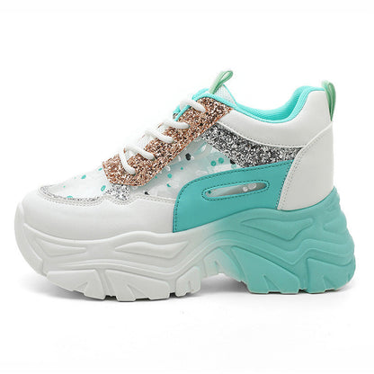 Damen Sneaker Bequem Chunky Glitzer Schuhe Modern