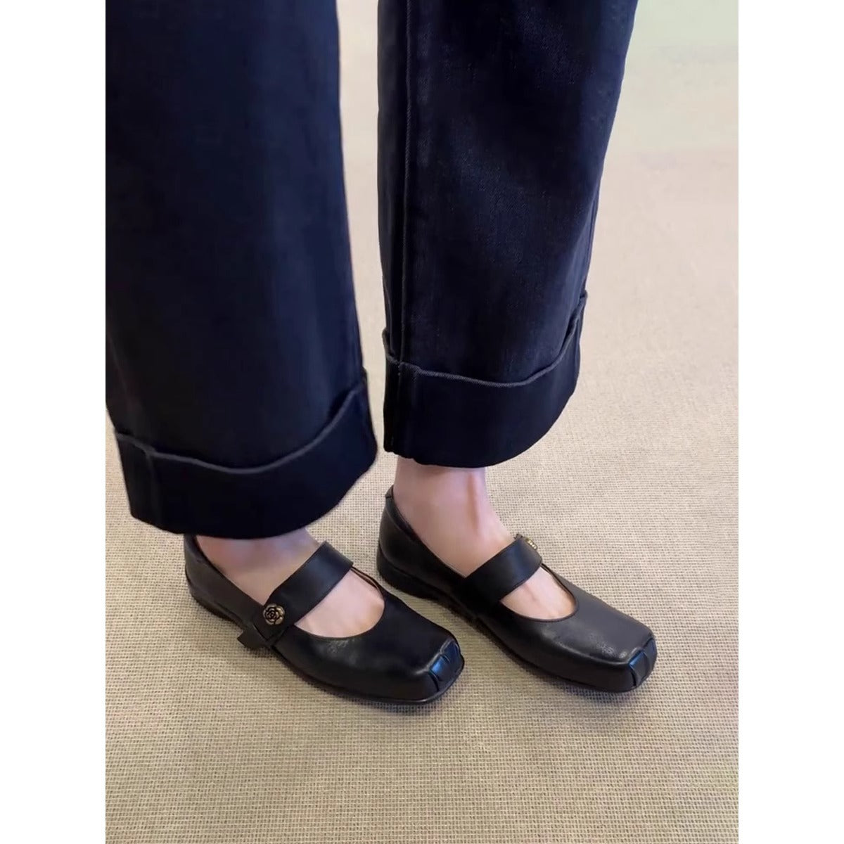 Damen Ballerinas Breiter Riemen Modern Modisch