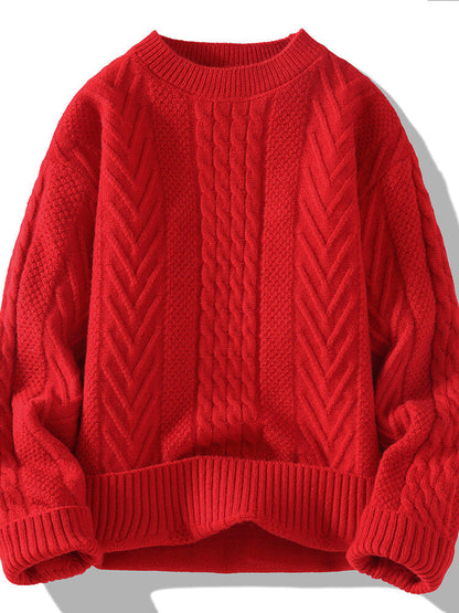 Herren Strickpullover Modern Rippmuster Zopfmuster Grau