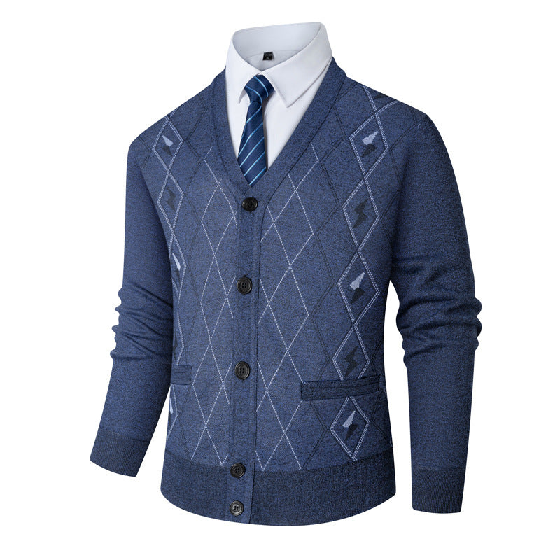 Herren Strickjacke Modern Rautenmuster Elegante Knöpfe