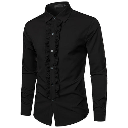 Elegante Herren Bluse Hochzeitsbluse Rüschen Männer