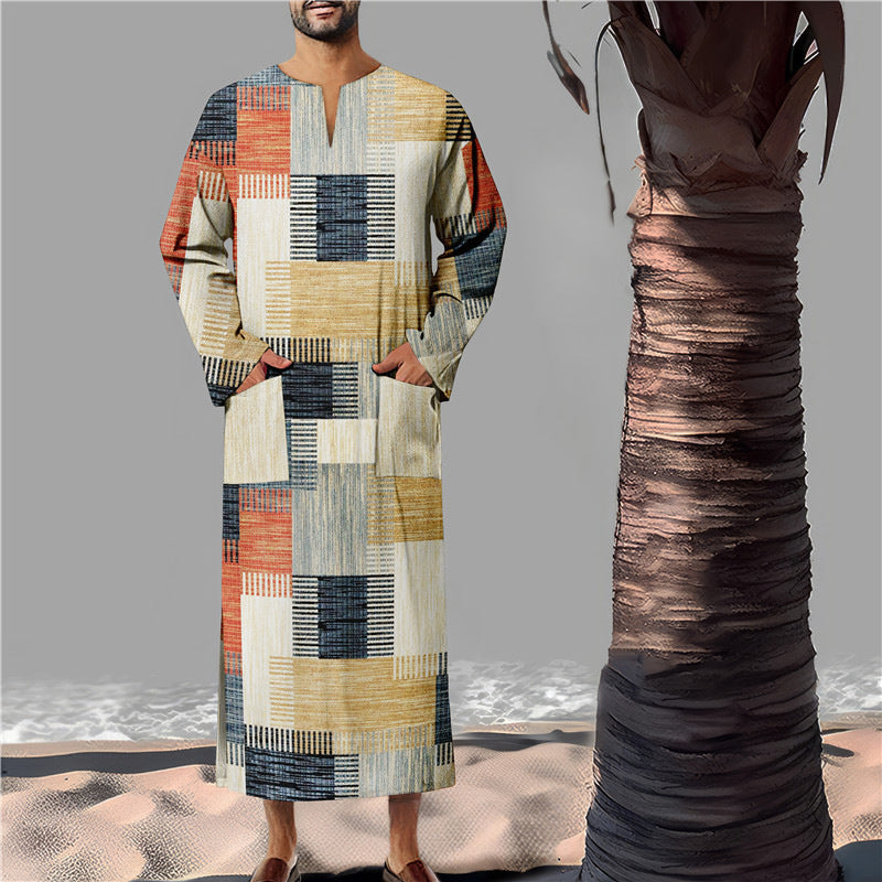 Herren Kaftan Baumwolle Modern Geometrisch Mit Taschen