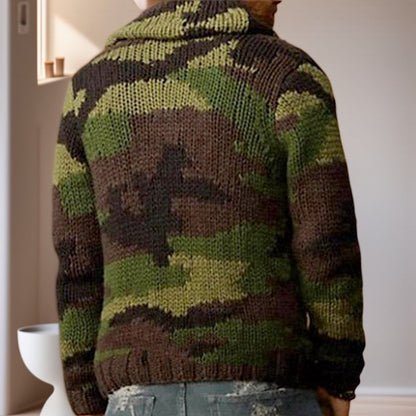 Herren Camouflage Jacke Hochkragen Strickjacke Modern