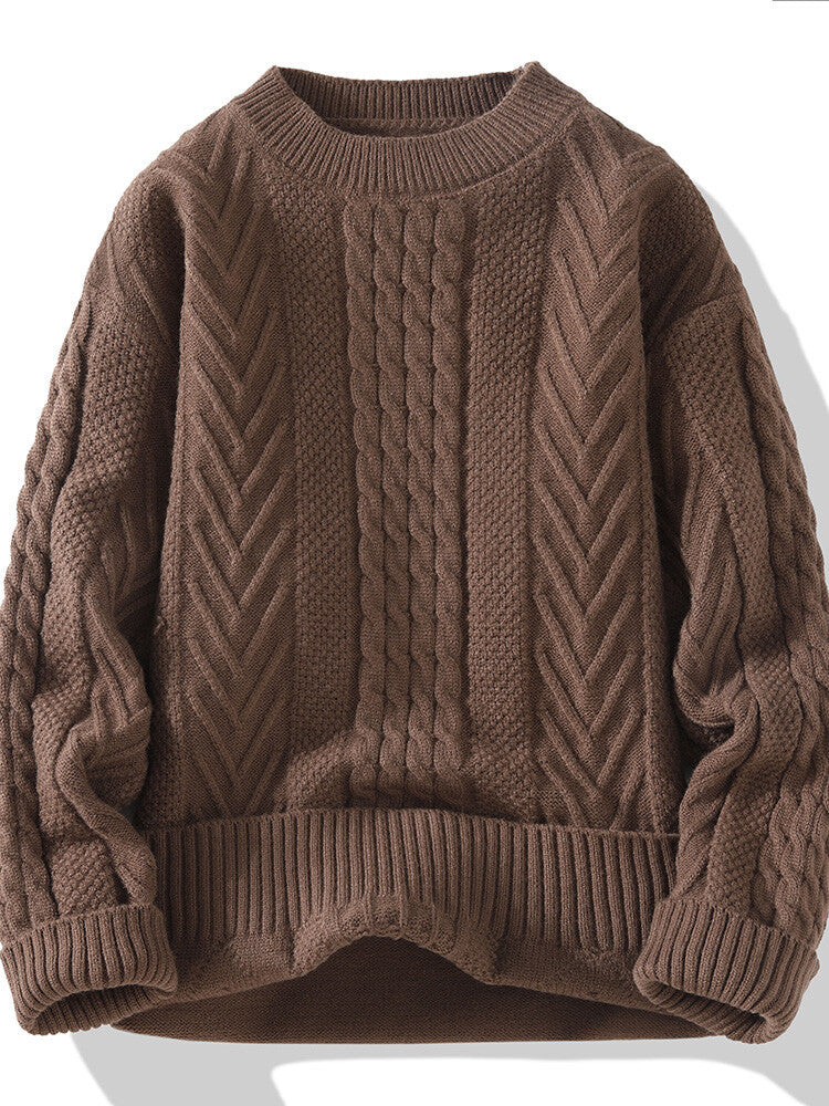 Herren Strickpullover Modern Rippmuster Zopfmuster Grau