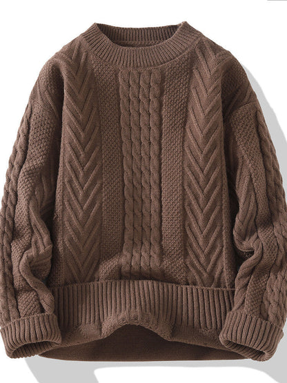 Herren Strickpullover Modern Rippmuster Zopfmuster Grau