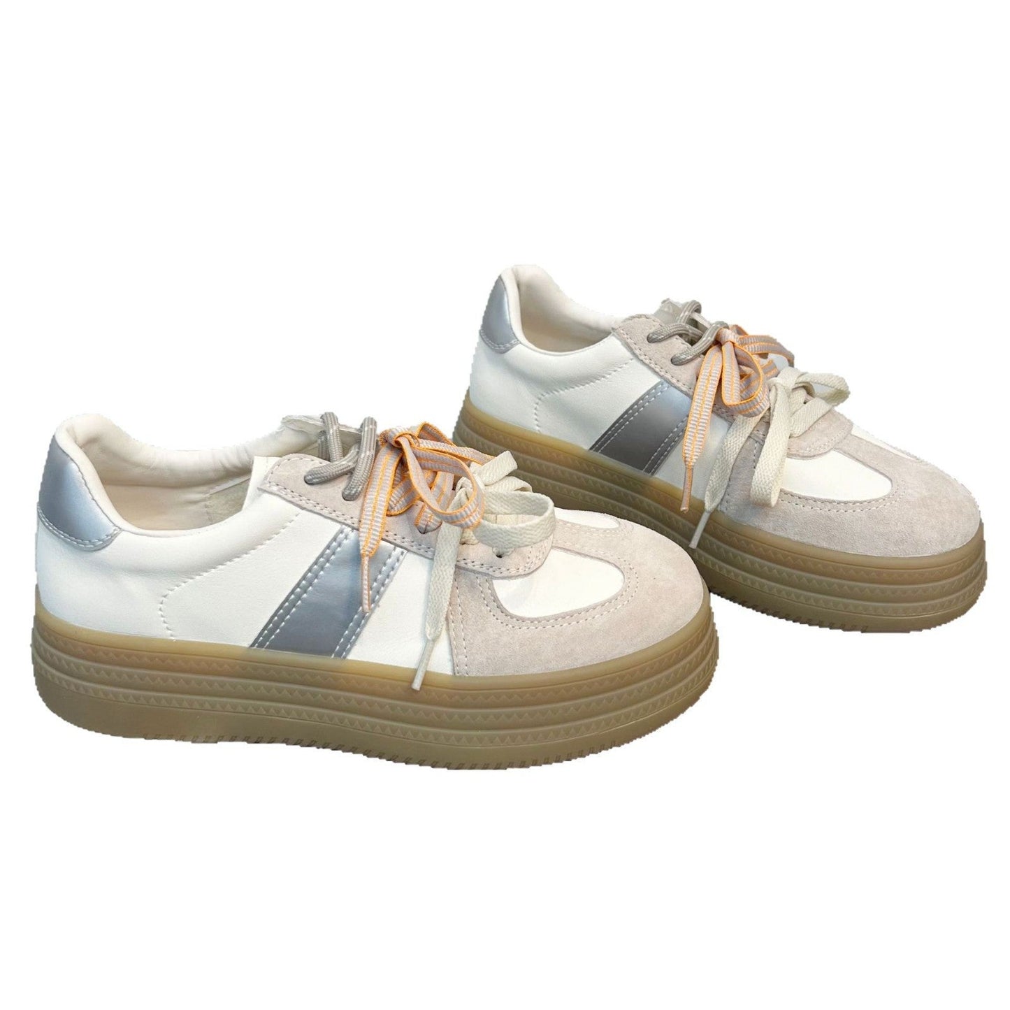 Damen Sneaker Plateau Komfortschuhe Farbenfroh Schnürsenkel