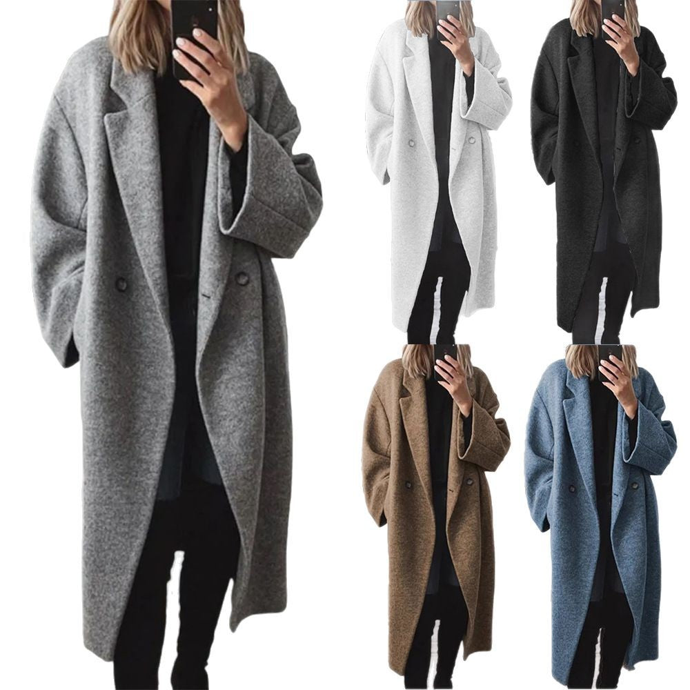 Damen Wollmantel Oversized Lang Warm