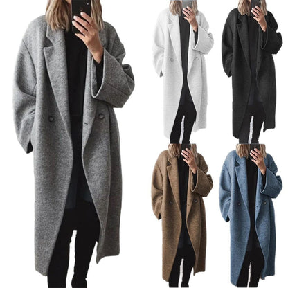 Damen Wollmantel Oversized Lang Warm