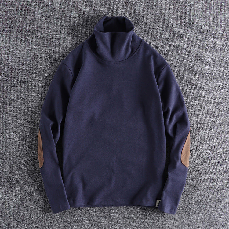 Hochwertige, elegante Stehkragenpullover mit kontrastierenden Ellbogenpatches BerlinGlamour für den anspruchenden Onlineshop.