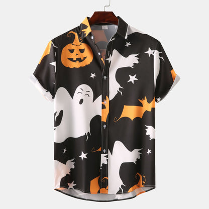 Herren Hemd Kurzarm Totenkopf Blumenmuster trendy
