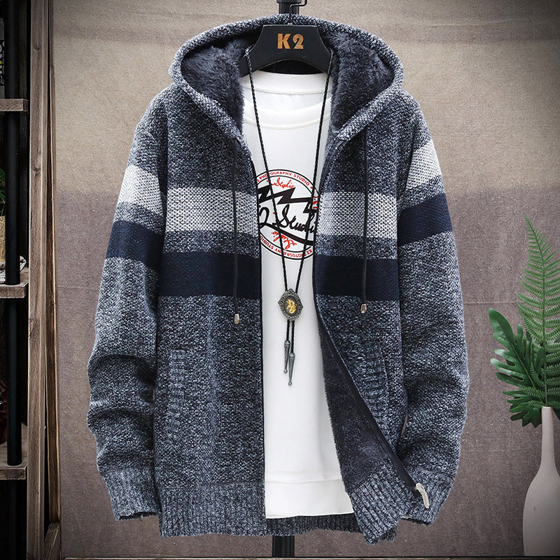 Herren Fleece-Hoodie Hochkragen Struktur Grau
