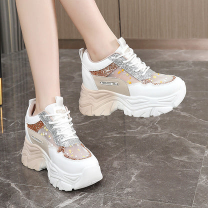 Damen Sneaker Chunky Glitzer Schuhe atmungsaktiv