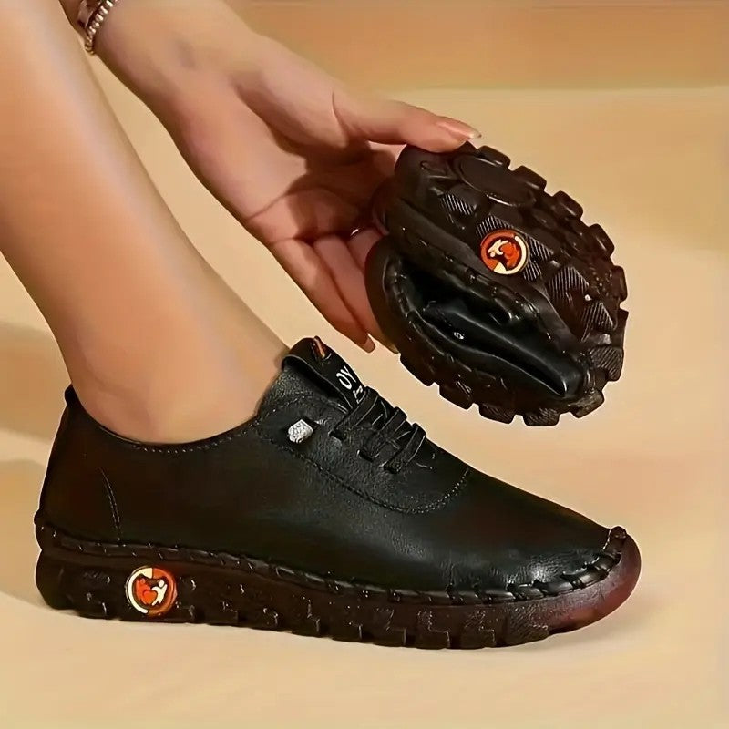 Damen Sneaker Bequem Leder Schuhe Schwarz - BerlinGlamour