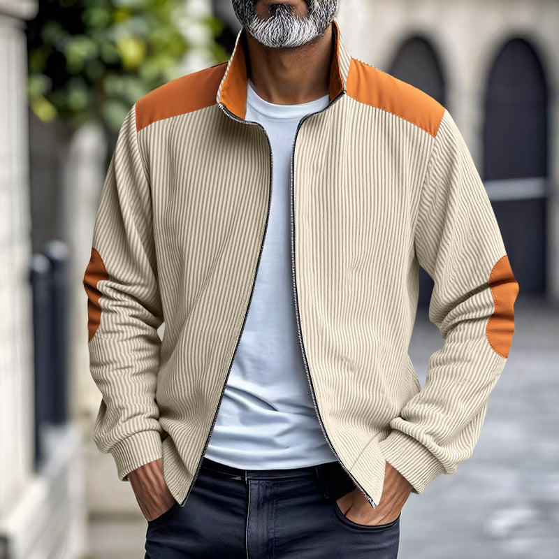 Herren Sportjacke Rippenstruktur Kontrastärmel Modern