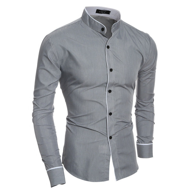 Herren Hemd Modern Stehkragen Kontrast Akzente Elegant