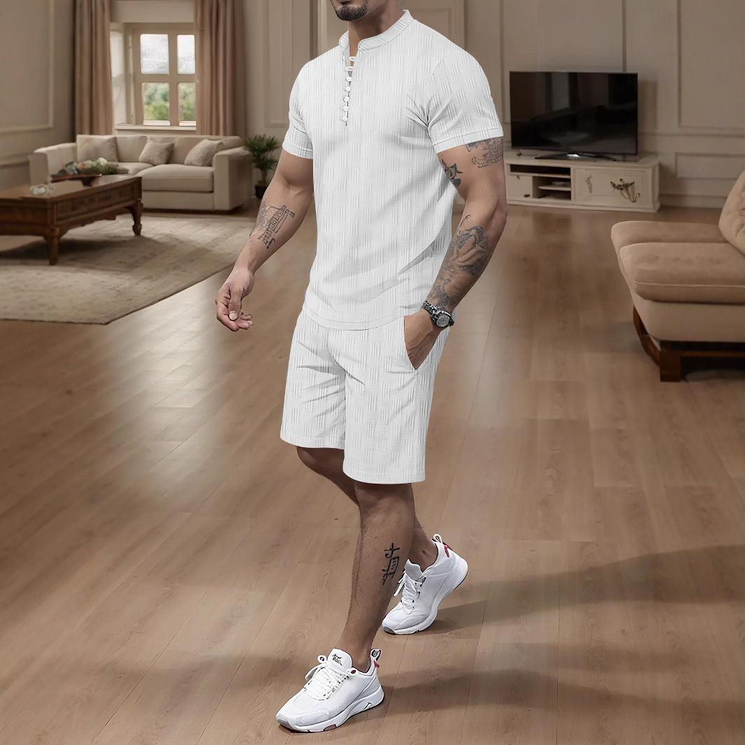 Herren Jumpsuit Kurzarm Modern mit Stehkragen