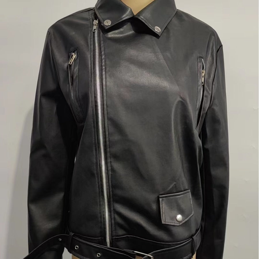 Lederjacke Damen Ledermantel Schwarz Modern - BerlinGlamour