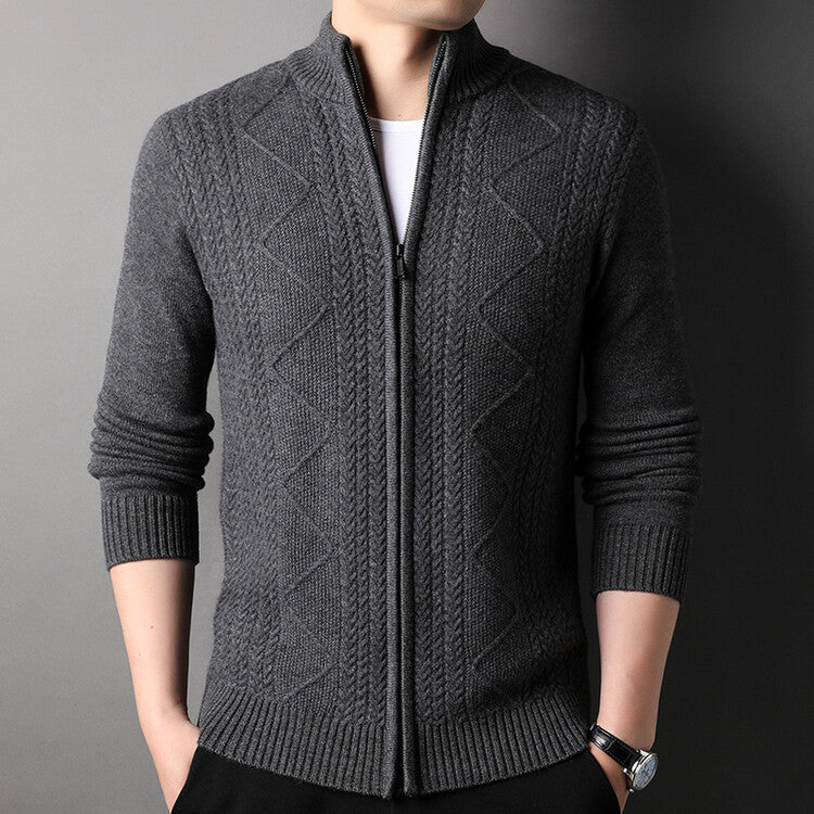 Herren Strickjacke Modern Kabelstrick Design Schwarz - BerlinGlamour