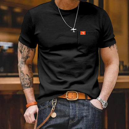 Herren T-Shirt Kurzarm Baumwolle mit Brusttasche klassisch