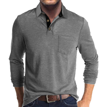 Herren Poloshirt Langarm Modern Slim Fit Leicht Stretch