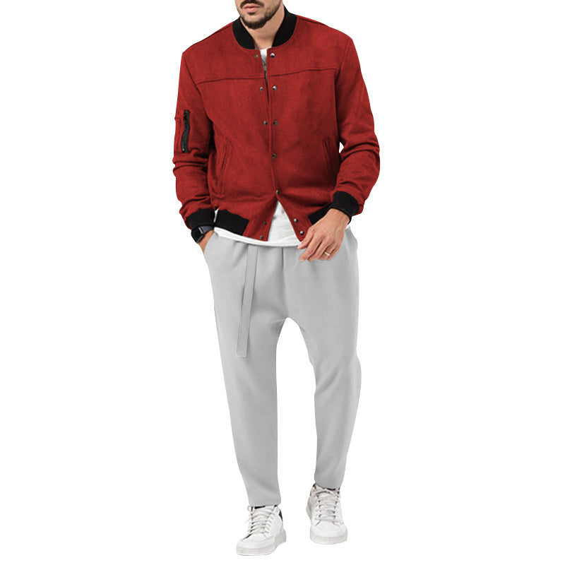 Herren Lederjacke Soft Wildleder Bomberjacke mit Taschen