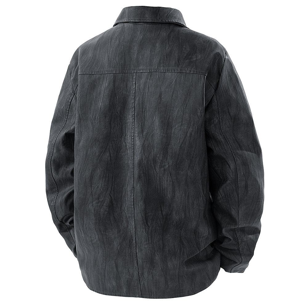 Herren Lederjacke Modern Schnitt mit Taschen Schwarz