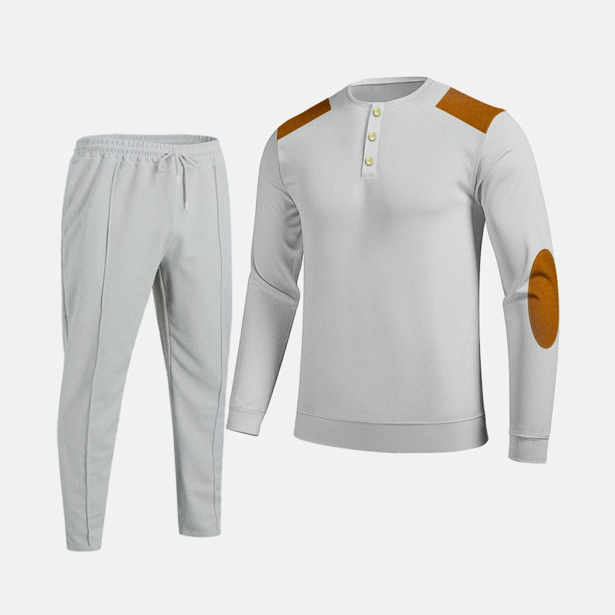 Herren Freizeitset Leder Optik Modern Knöpfe