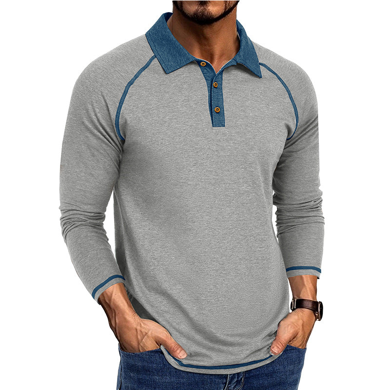 Herren Poloshirt Langarm Sportlich Raglan Schnitt Modern