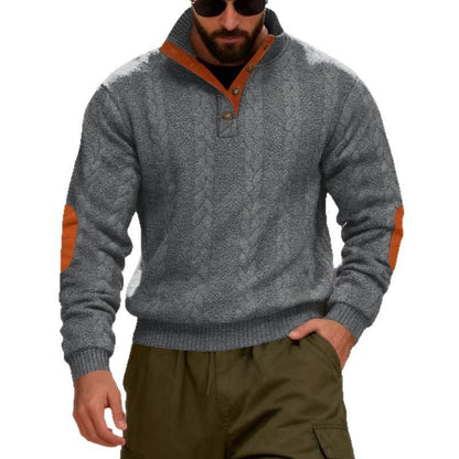 Herren Pullover Strukturstoff Hochkragen Druckknöpfe Modern