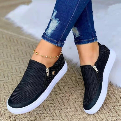 Damen Sneaker Atmungsaktiv Mesh Elegant Reißverschluss - BerlinGlamour