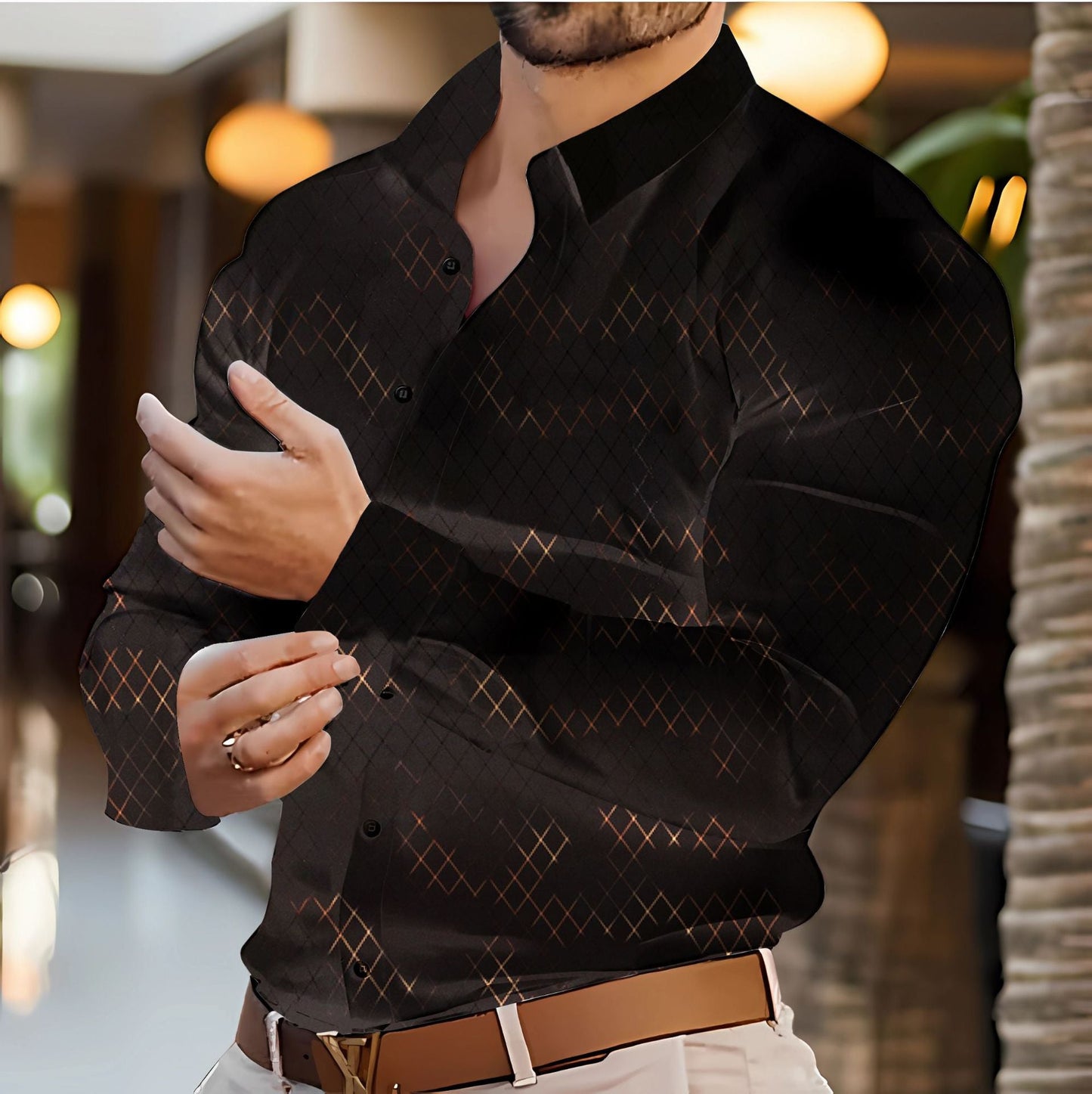 Herren Hemd Langarm Rautenmuster Modern Elegantes Design - BerlinGlamour