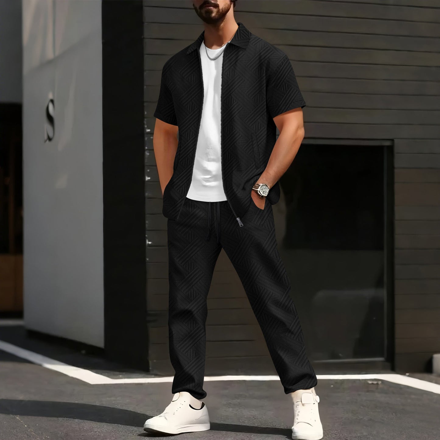 Herren Freizeitanzug Lässig Mit Reißverschluss Modern - BerlinGlamour