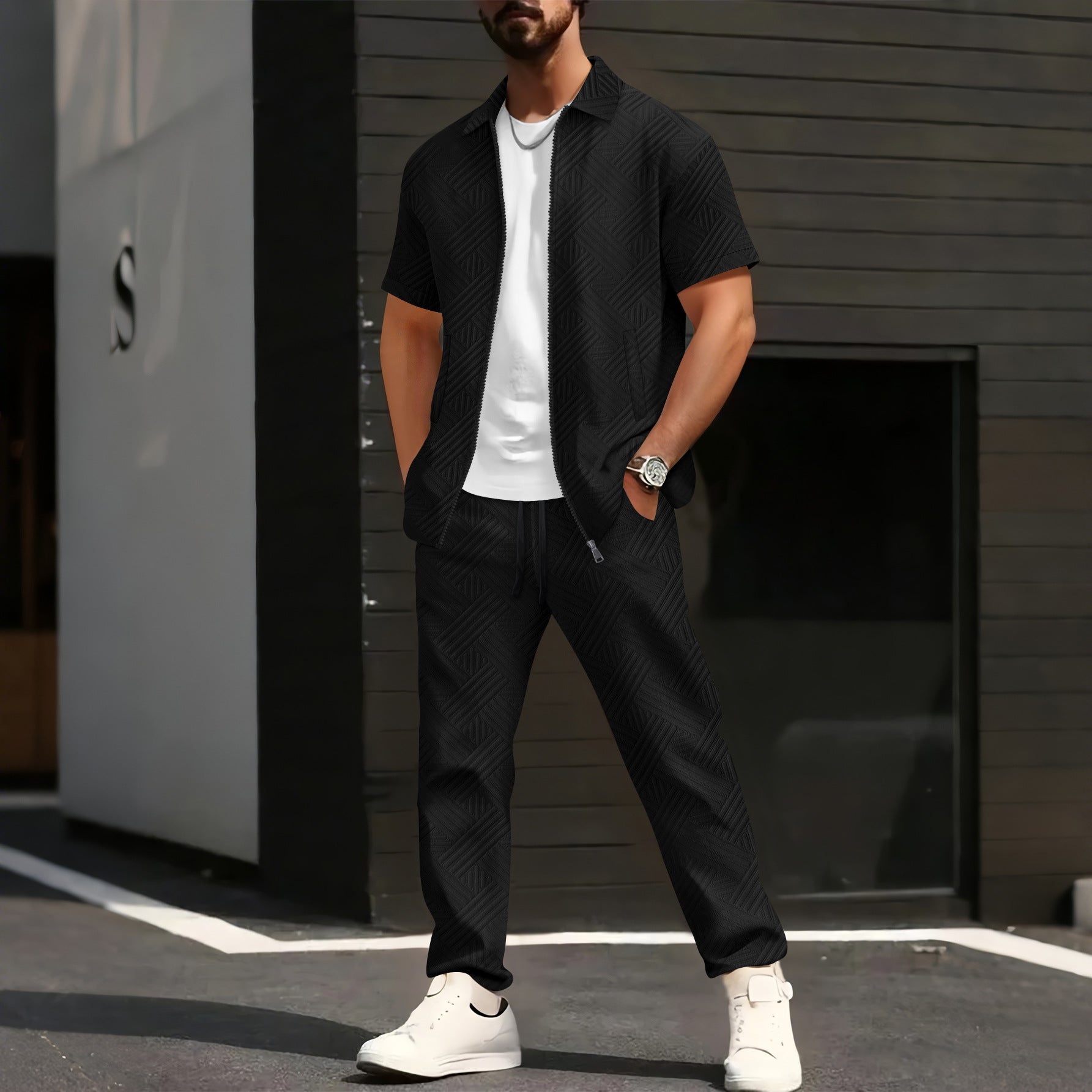Herren Freizeitanzug Lässig Mit Reißverschluss Modern - BerlinGlamour