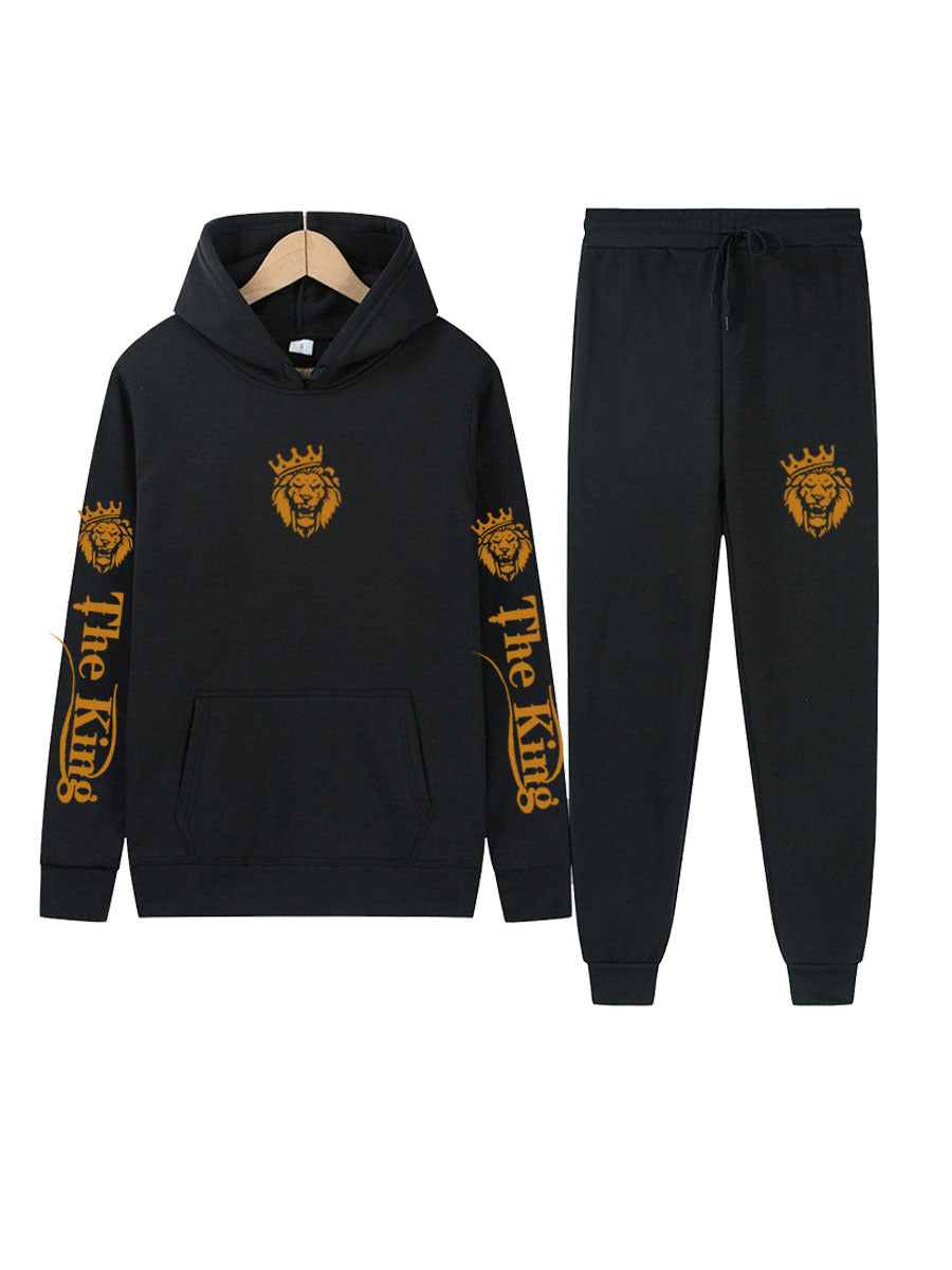 Herren Sportset Kapuzenpulli Jogginghose Modern Königsmotiv