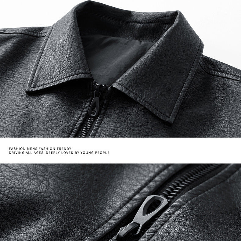 Lederjacke Herren Lässig Mit Taschen Elastisch Schwarz