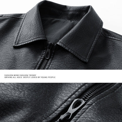 Lederjacke Herren Lässig Mit Taschen Elastisch Schwarz