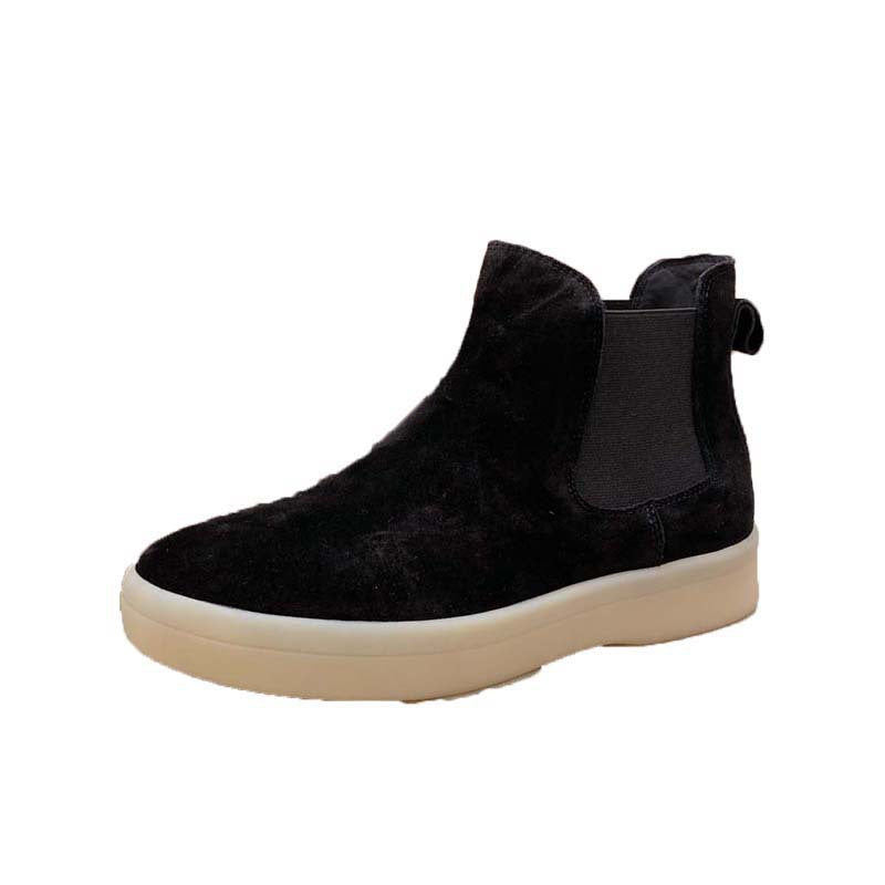 Damen Chelsea Stiefel Wildleder Flexibler Gummizug Schwarz