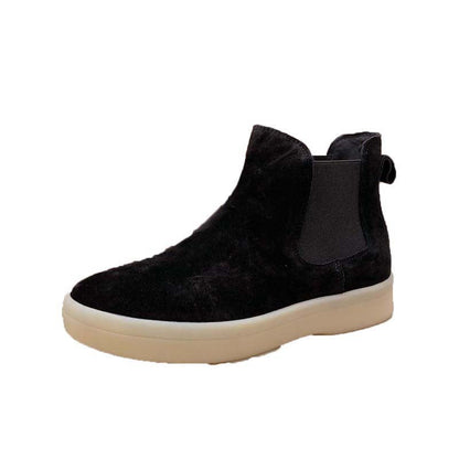 Damen Chelsea Stiefel Wildleder Flexibler Gummizug Schwarz