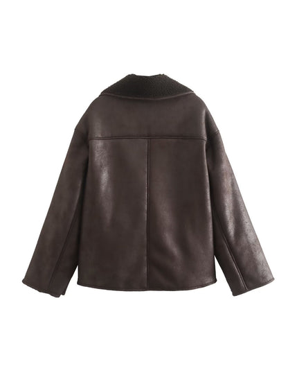 Winterjacke Veloursleder Optik Fleece Futter Luxus