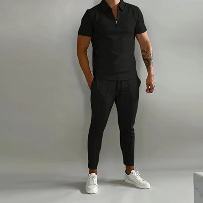 Herren Freizeit Set Kurzarm mit Reißverschluss Modern Stylisch