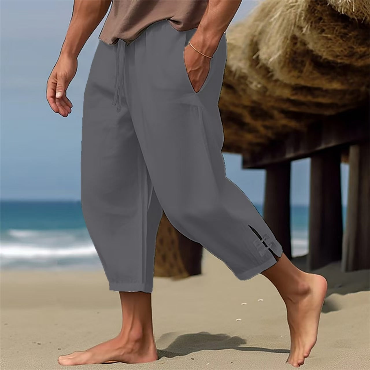 Herren Strandhose Bequem mit Verstellbund und Seitentaschen