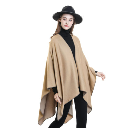 Damen Poncho Weich Wollmix Elegant Schwarz