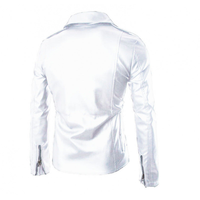 Herren Lederjacke Bikerstil Schwarz Asymmetrisch