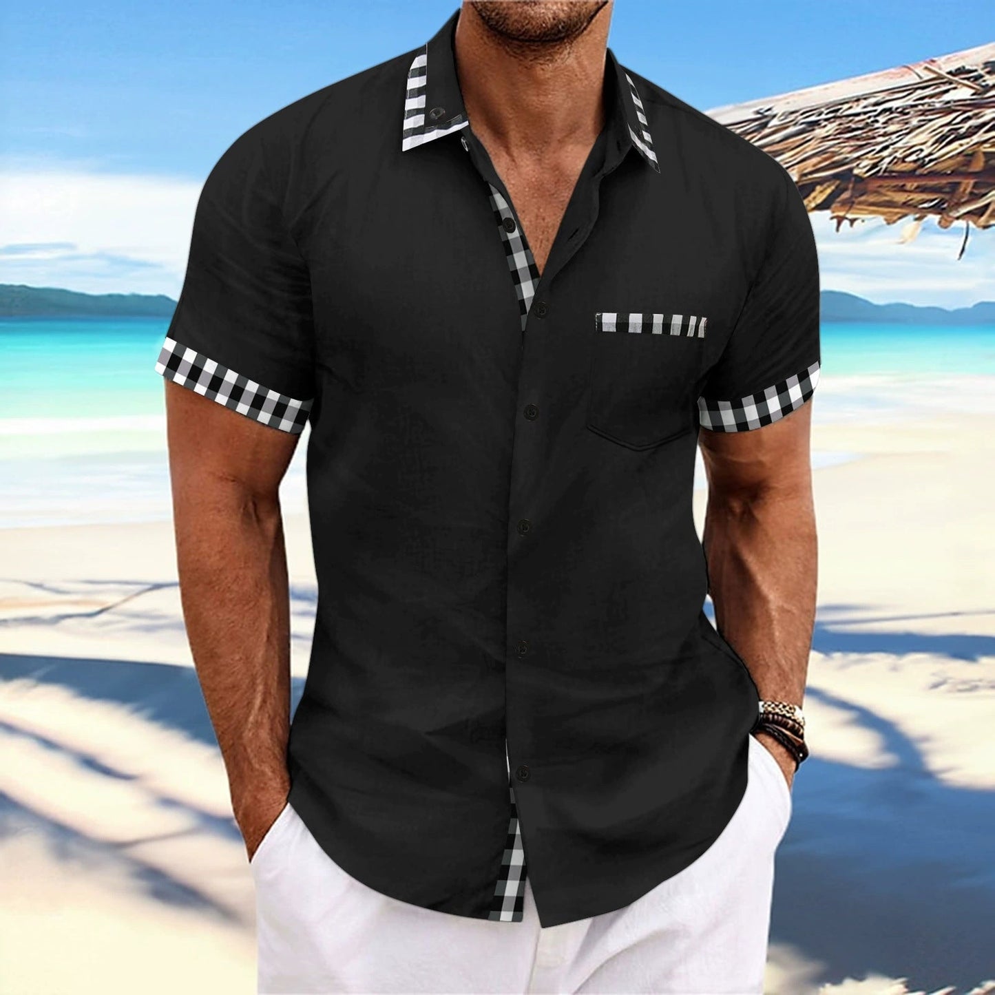 Herren Kurzarmhemd Modern Kariert Slim Fit