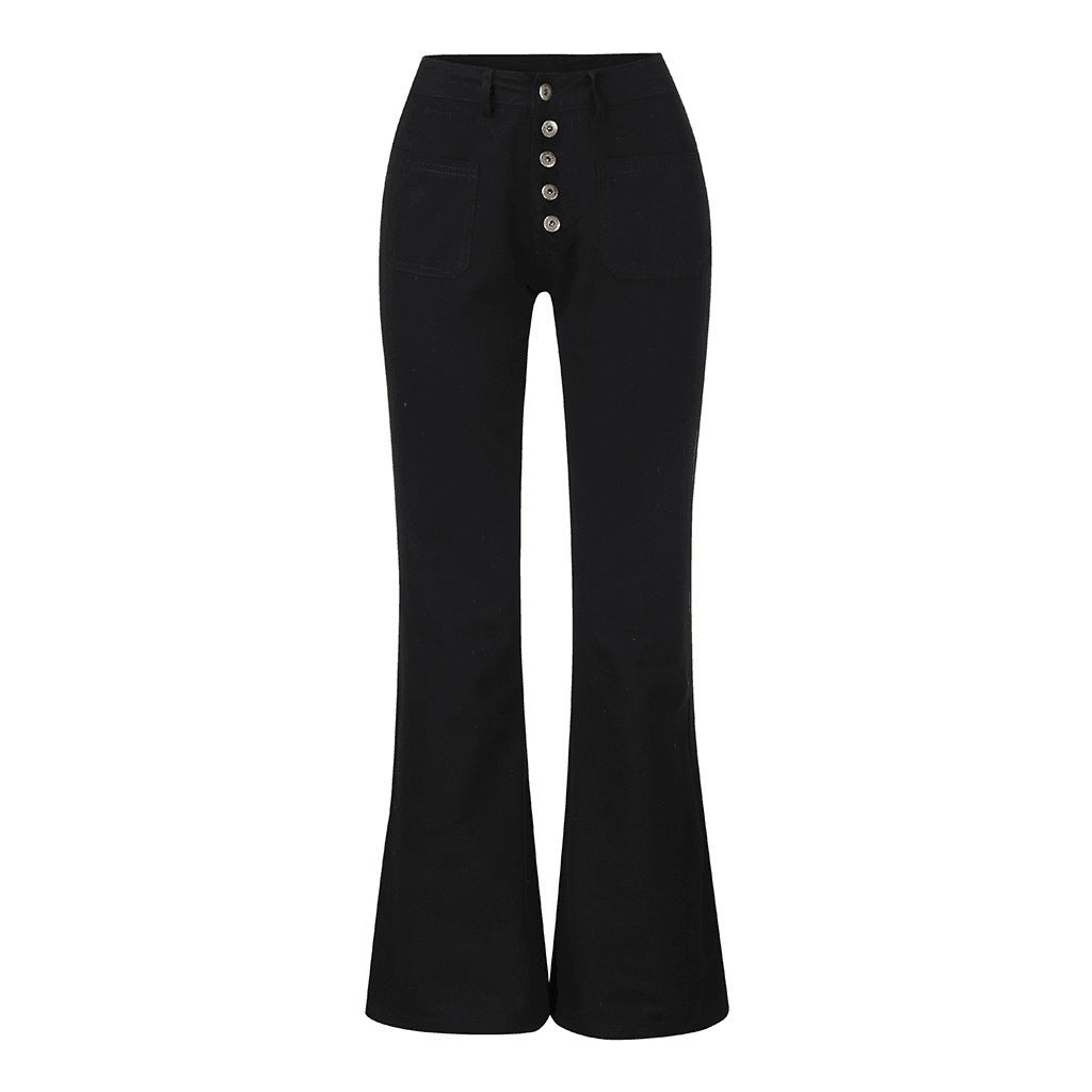 Damen Highwaist Jeans Flared mit Nieten und Dekoration