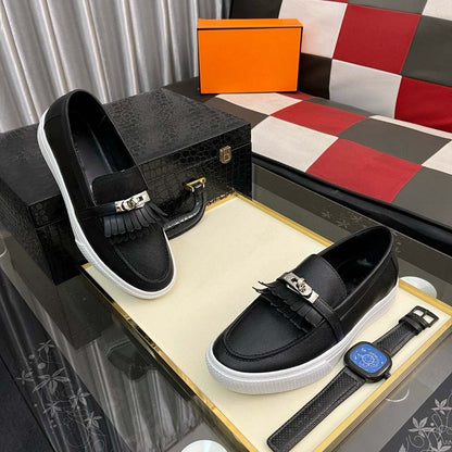 Damen Mokassins Ledernarbung Elegant Schwarz