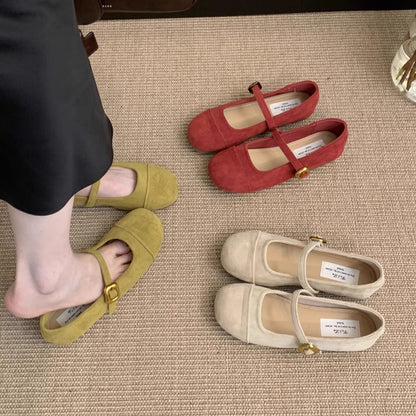 Damen Ballerinas mit verstellbarem Riemen und Wildlederoberteil Elegant - BerlinGlamour