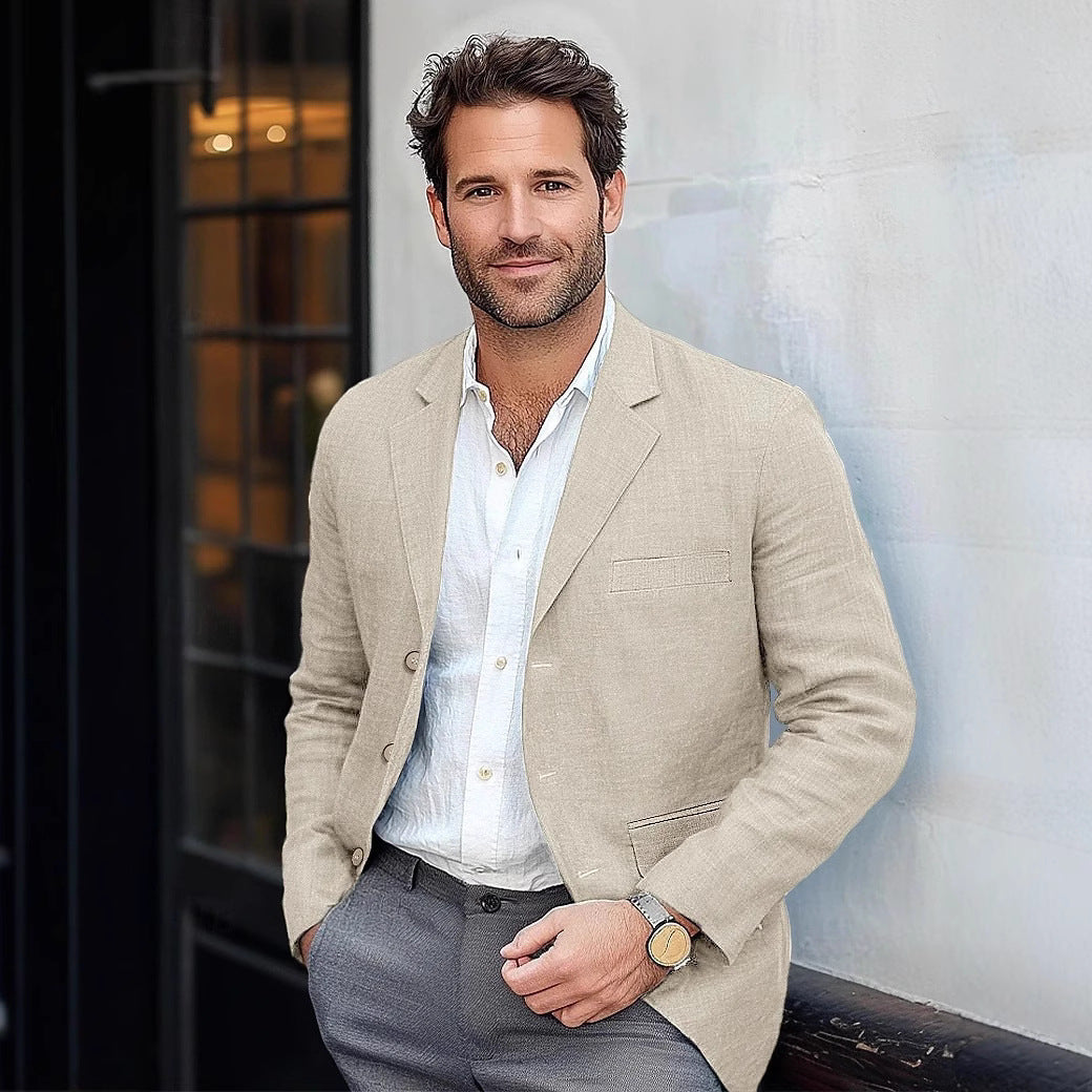Herren Leinenblazer Leicht Sommer Modern