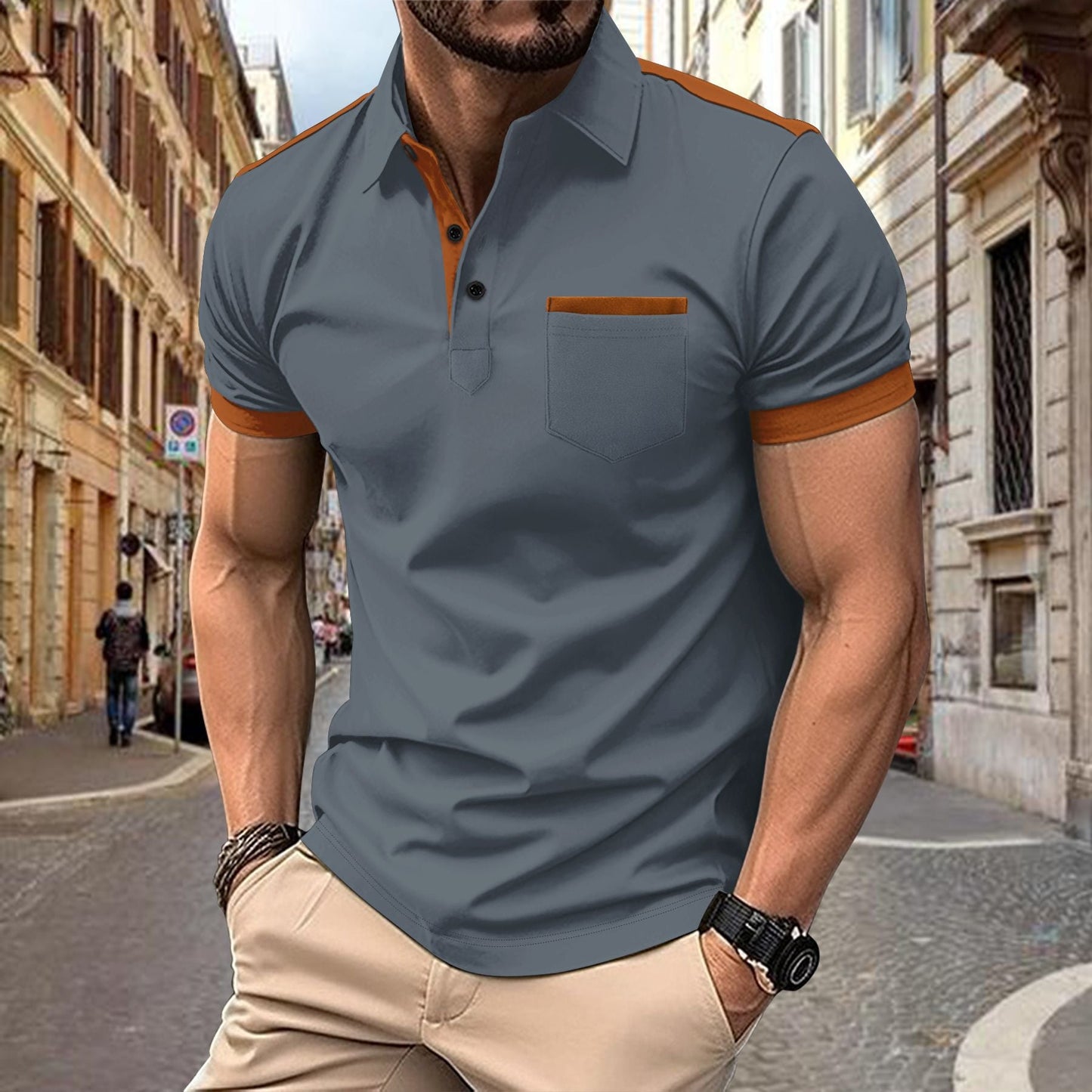 Herren Poloshirt Kurzarm Modern mit Kontrastdetails und Brusttasche