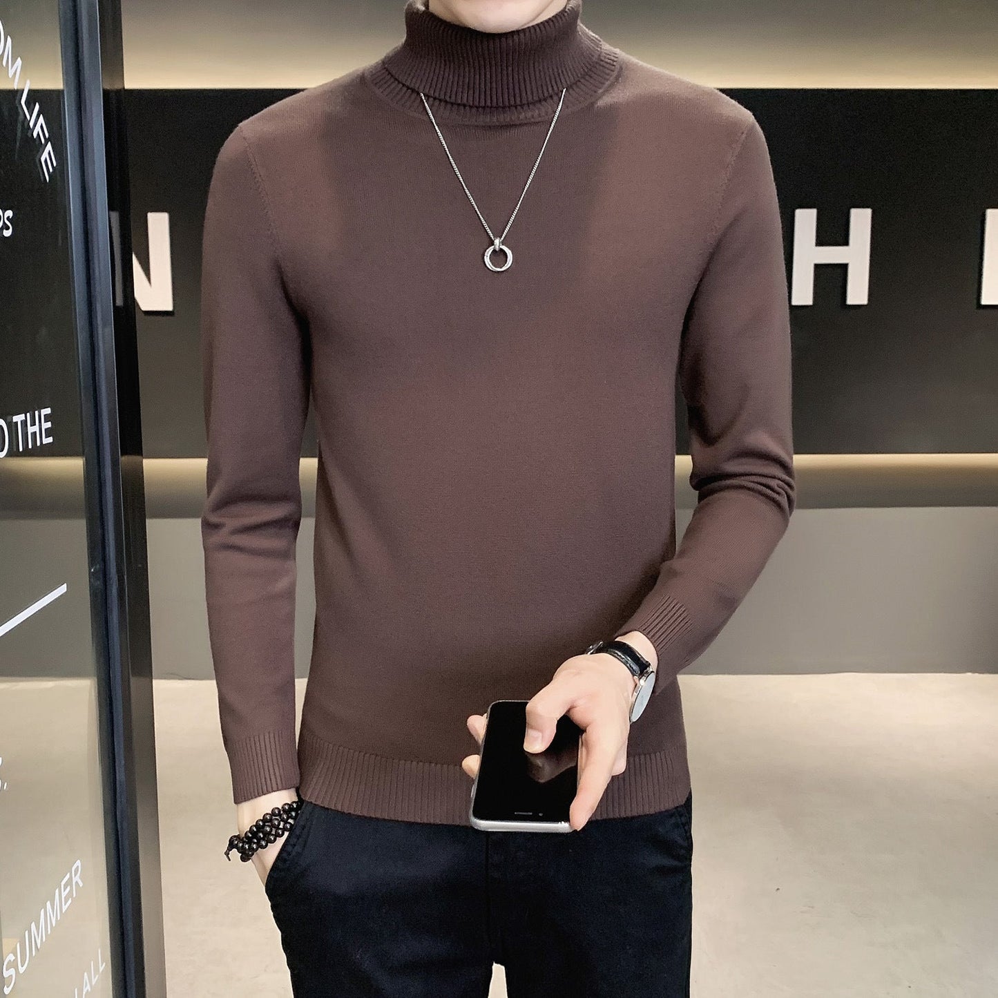 Herren Pullover Weich Strickware Hochkragen Modern